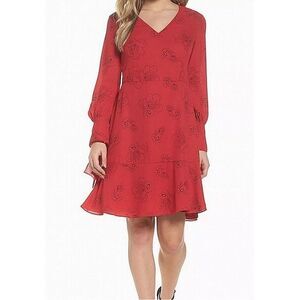 Kobi Halperin Pomegranate Red Floral Long Sleeve Dress Size 2